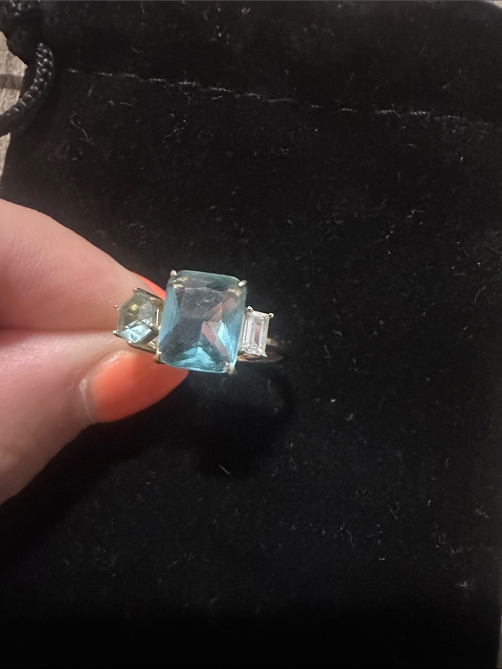 Sterling Silver, gold plated with natural Light Blue Aquamarine Center Stone